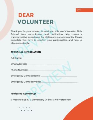 Printable VBS Volunteer Form | Vacation Bible School Signup PDF