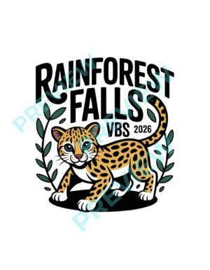 Rainforest Falls VBS 2026 Jungle Cat Logo – Group VBS Animal Design