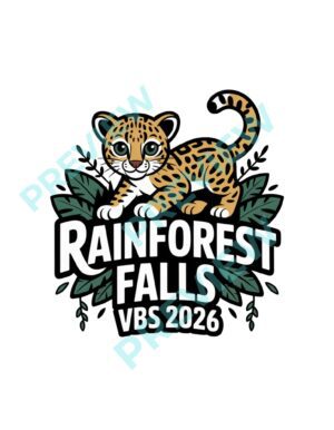 Rainforest Falls VBS 2026 Leopard Logo – Group VBS Jungle Animal Design